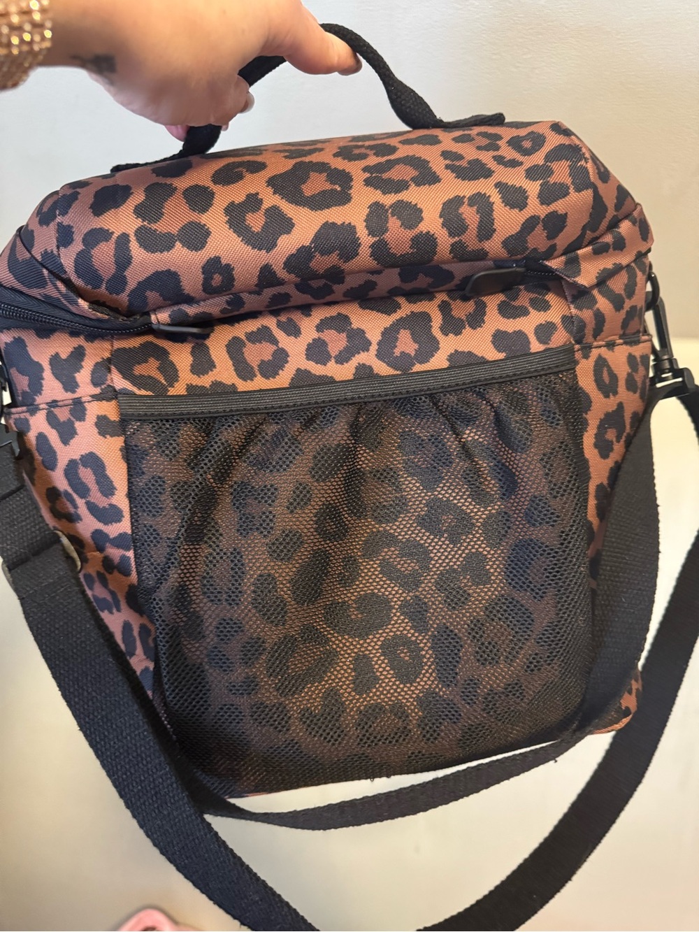 Poppy & Peonies Leopard Print Crossbody cooler Bag - Brown/Black - Picture 3 of 4